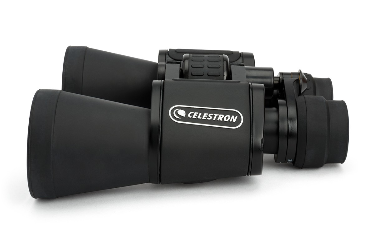 Black Celestron binoculars with white Celestron logo, on a white background.