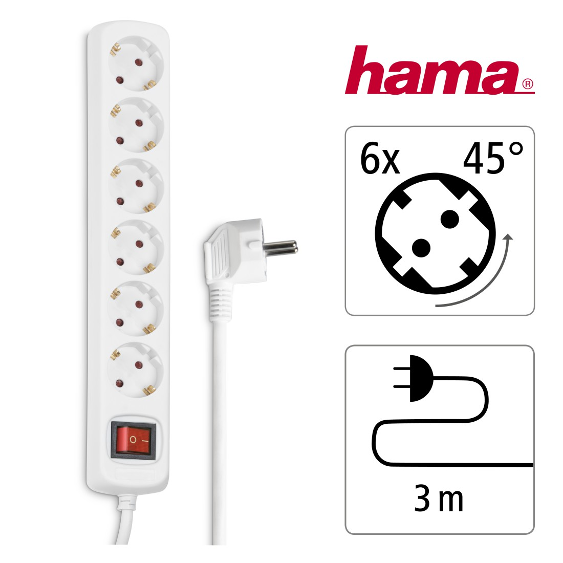 HAMA Schaltbare 6-fach Steckdosenleiste, 3 m