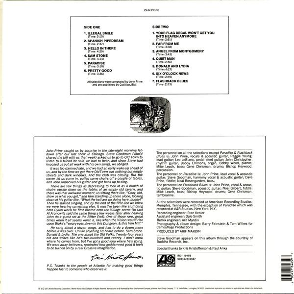 Albumcover mit Text über die Songs von John Prine und die am Recording beteiligten Personen.
