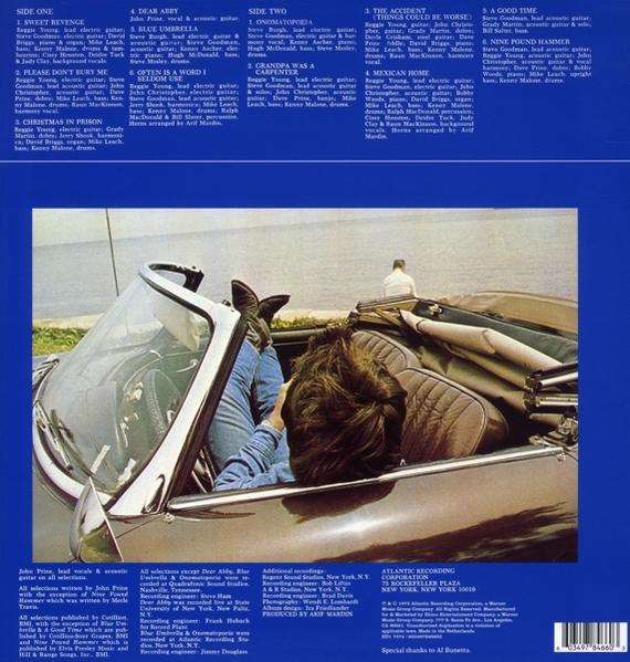 Mann in einem Auto, Rücken zugewandt, trägt ein blaues Hemd, mit Text über einem Bild eines Autos und Albumdetails.