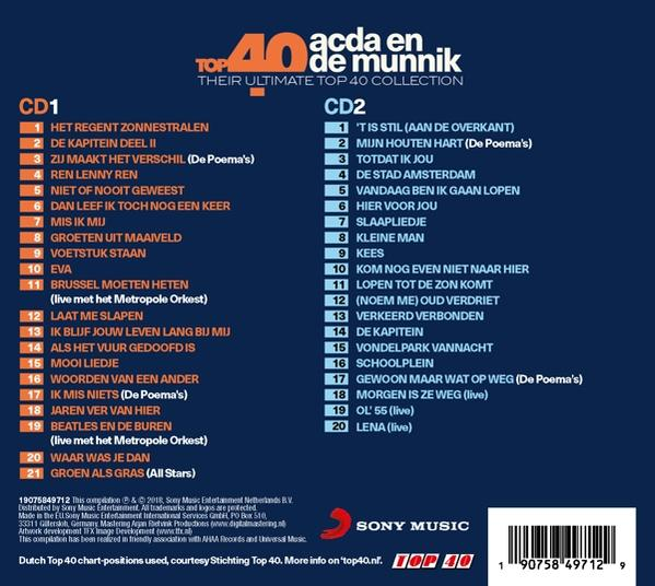 Boîtier de CD avec liste de chansons et logos Sony Music et Top 40.