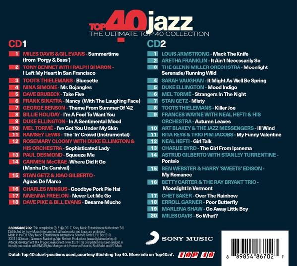 Albumhoes met 40 jazz collectie nummers. De cd-hoes wordt rechts weergegeven.