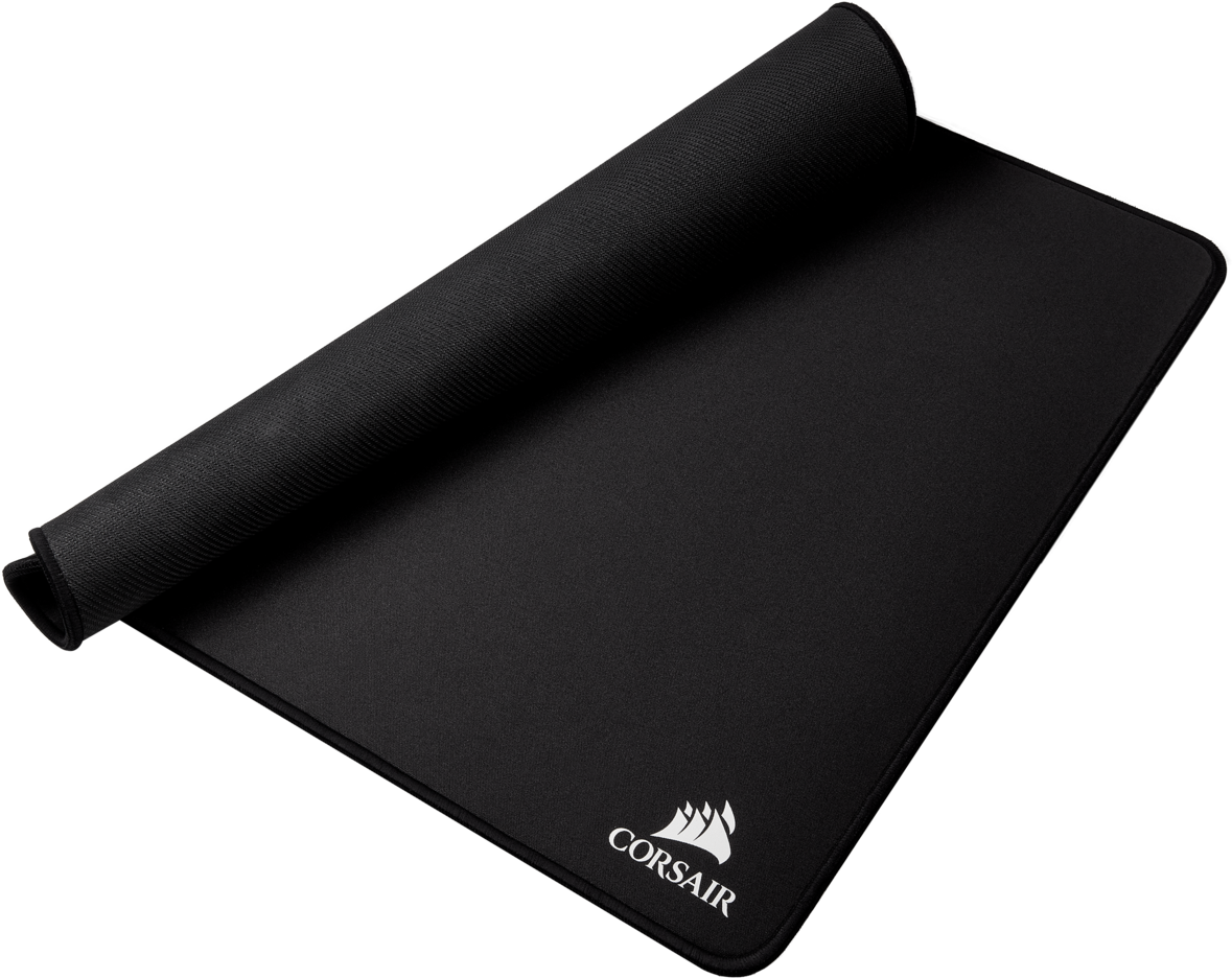 Tapis de souris Corsair noir. Le logo est visible en bas à droite.