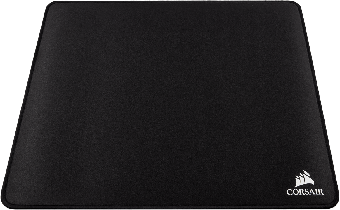 Tapis de souris Corsair noir avec logo. La surface est lisse.