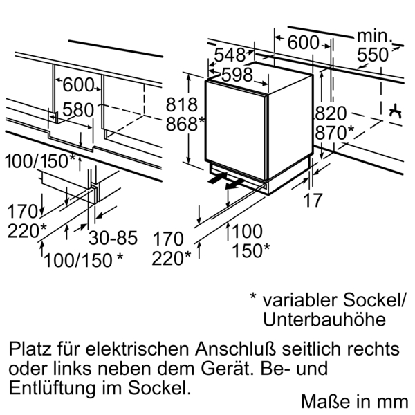 SIEMENS KU15RADF0 Kühlschrank (F, 820 mm hoch, Weiß, 137 l)