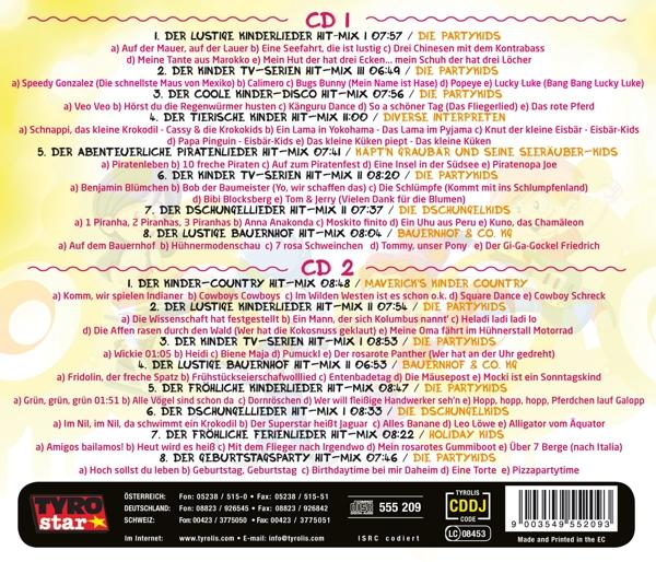 CD-Albumcover mit Trackliste, farbenfrohem Design und einer Vielzahl von Titeln.
