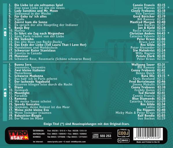Ein CD-Cover mit mehreren Songtiteln und Künstlernamen in deutscher Sprache.