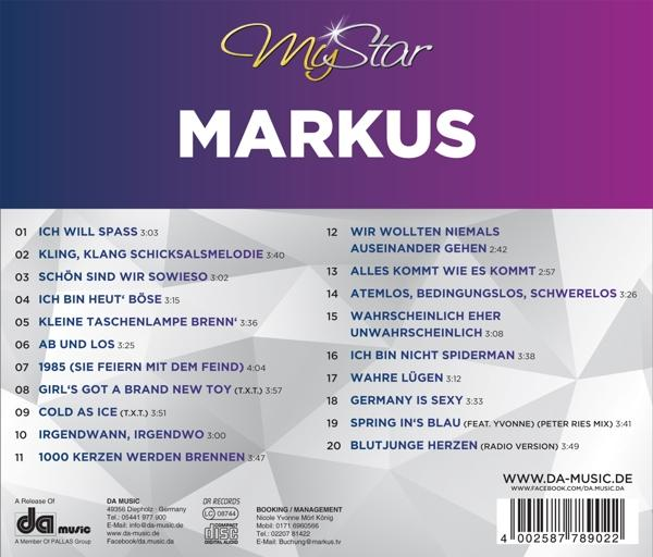 Albumcover mit Künstlernamen, Titelliste und Albumdetails. Lila und blauer Farbverlauf im Hintergrund.