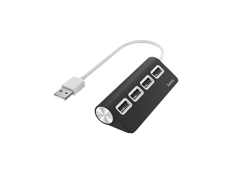 HAMA 200119 USB-Hub, 4 Ports, USB 2.0, 480 Mbit/s, Schwarz