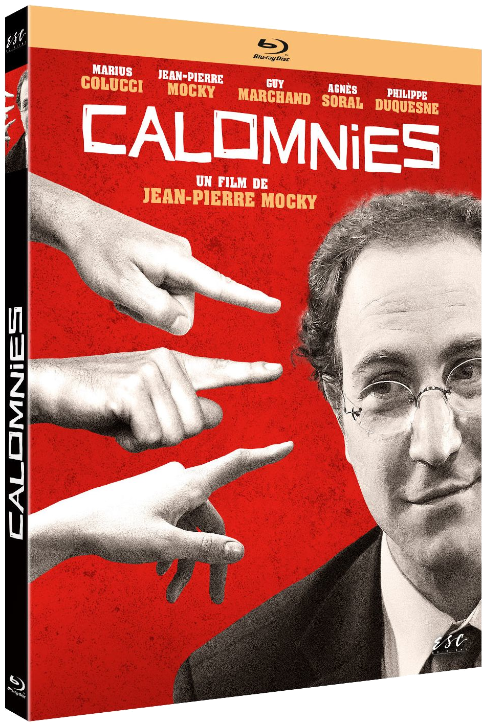 Couverture DVD : 'Calomnies' avec acteurs et mains pointant vers un homme.