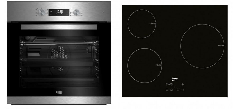 Pack Horno + Encimera - Beko BBSE12340XD, Multifunción, 6 funciones, Inducción, Temporizador, 3 zonas, Negro