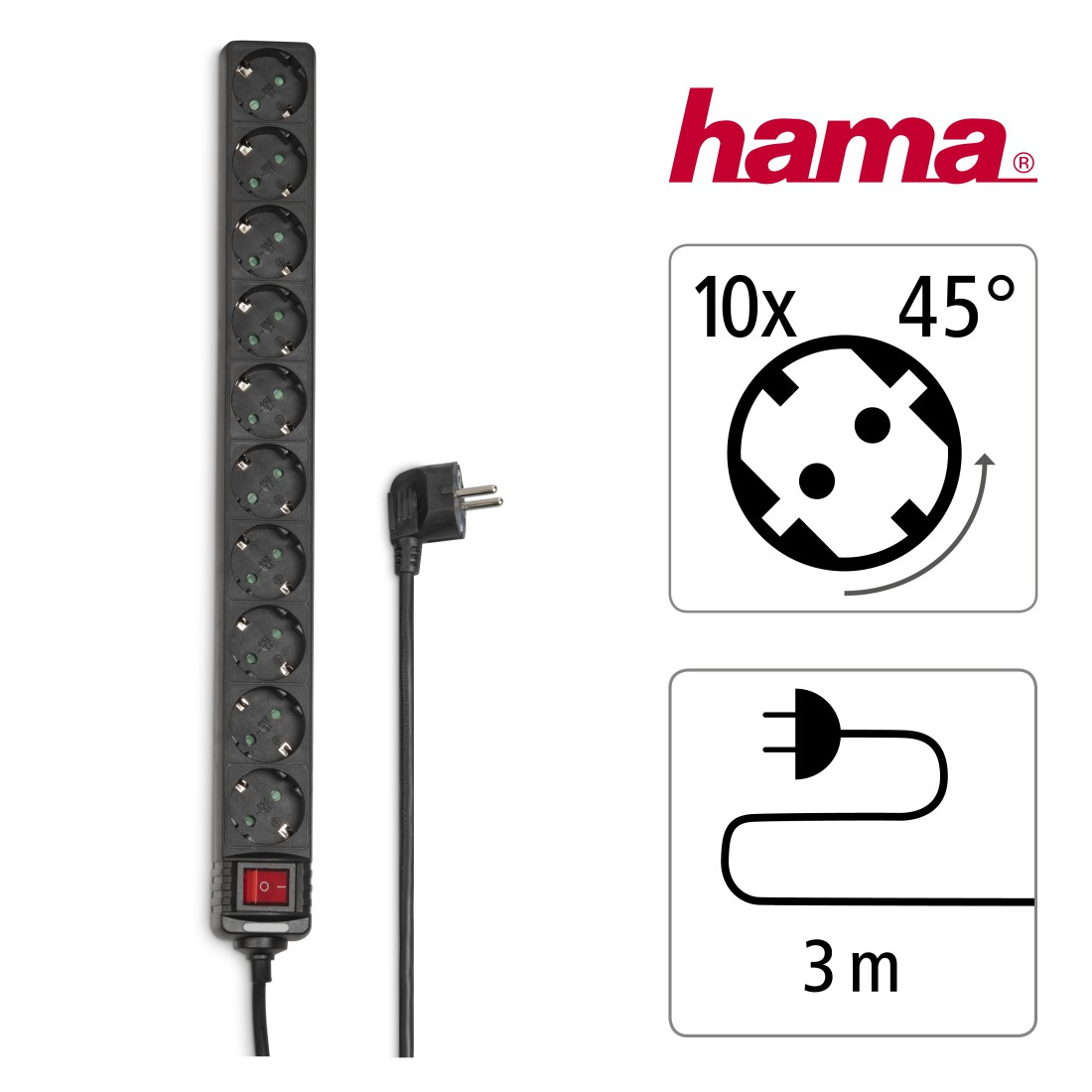 HAMA 10-fach Steckdosenleiste, 3 m