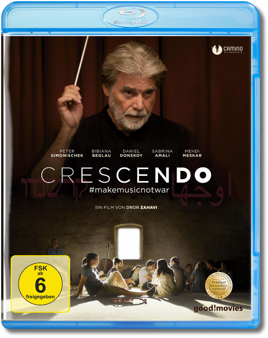 Blu-ray-Cover für den Film Crescendo, mit einem Dirigenten und Filmtitel.