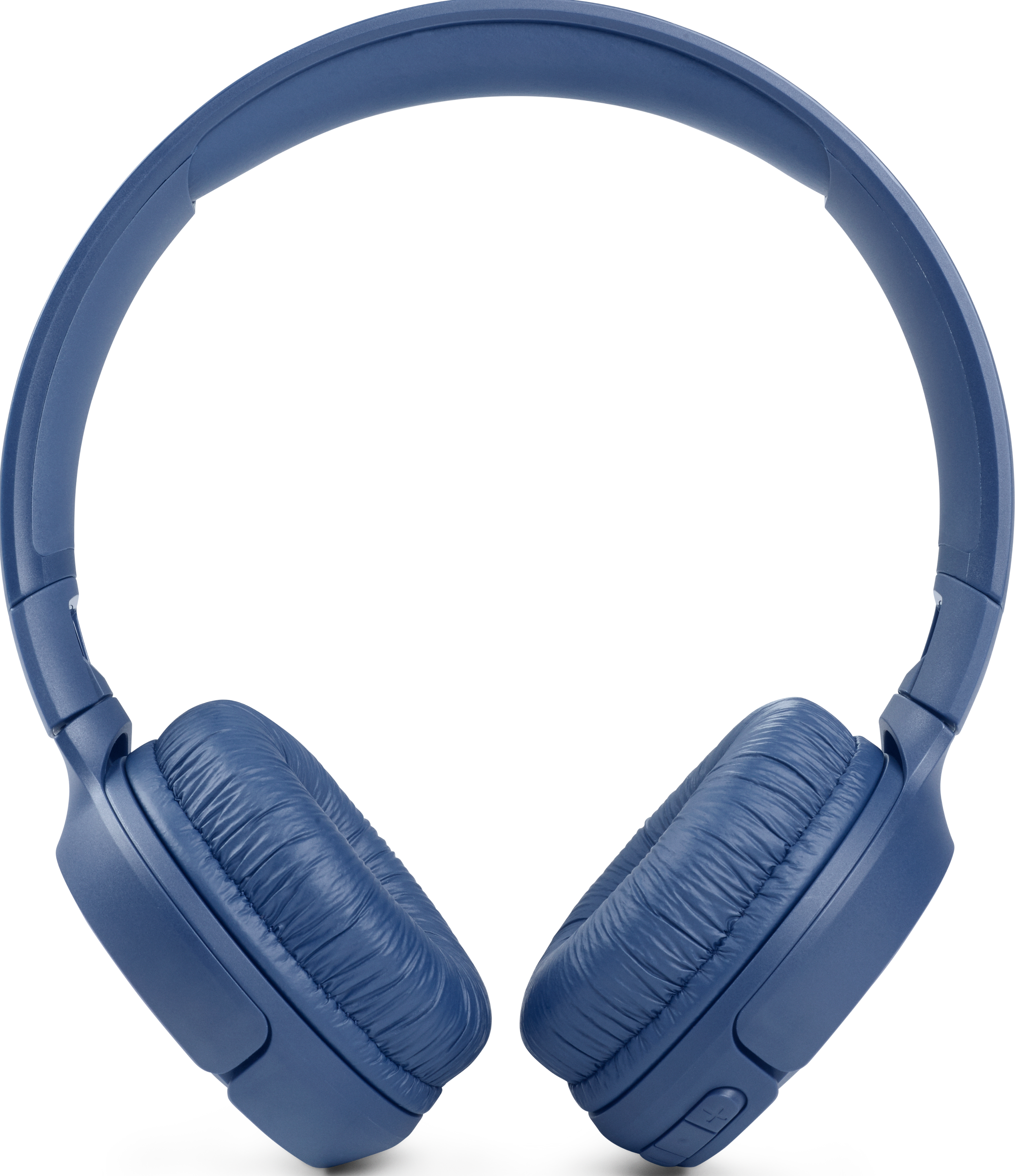 Casque bleu, vue de dessus, gros plan montrant les oreillettes et l'arceau.