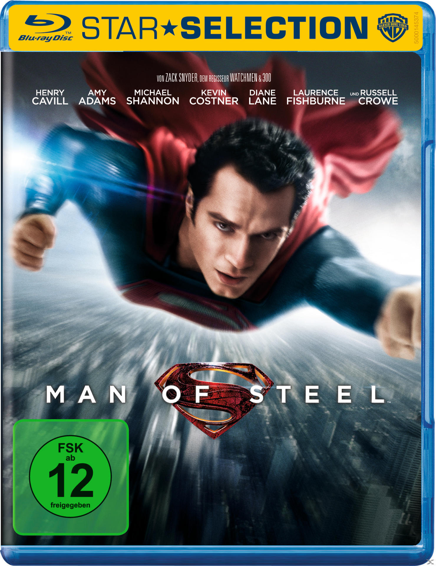 Superman-Film Blu-ray-Hülle. Superman fliegt mit dem Titel unten.