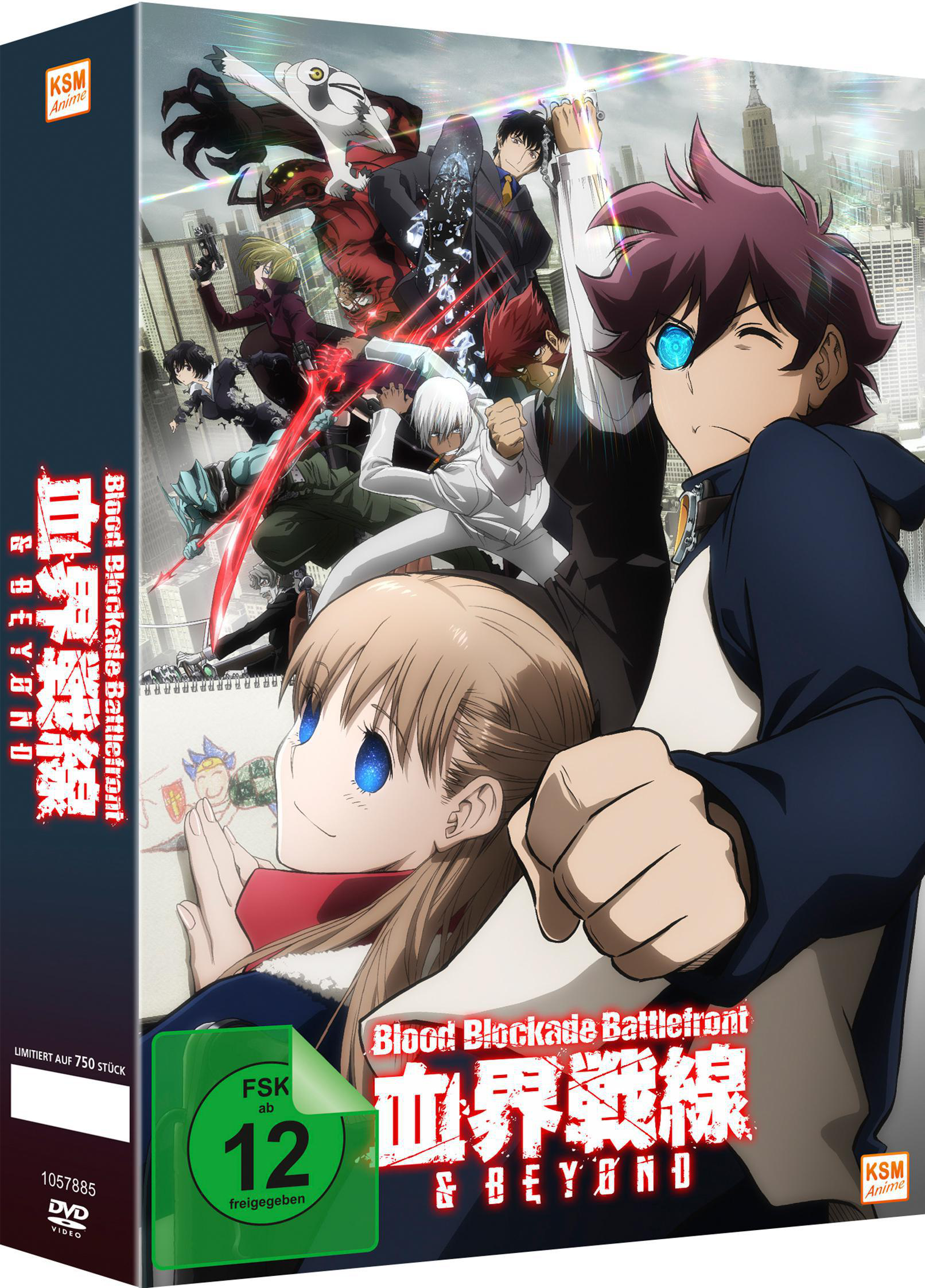 DVD-Cover des Blood Blockade Battlefront Anime mit Charakteren und Text.