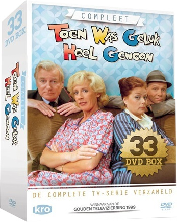Coffret DVD avec le titre 'Toen Was Geluk Heel Gewoon' et des images des acteurs.