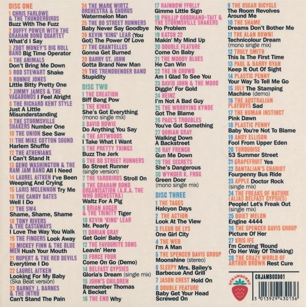 CD-Hülle mit Songtiteln und Künstlern, darunter 'The Oscar Bicycle' und 'The Animals'.