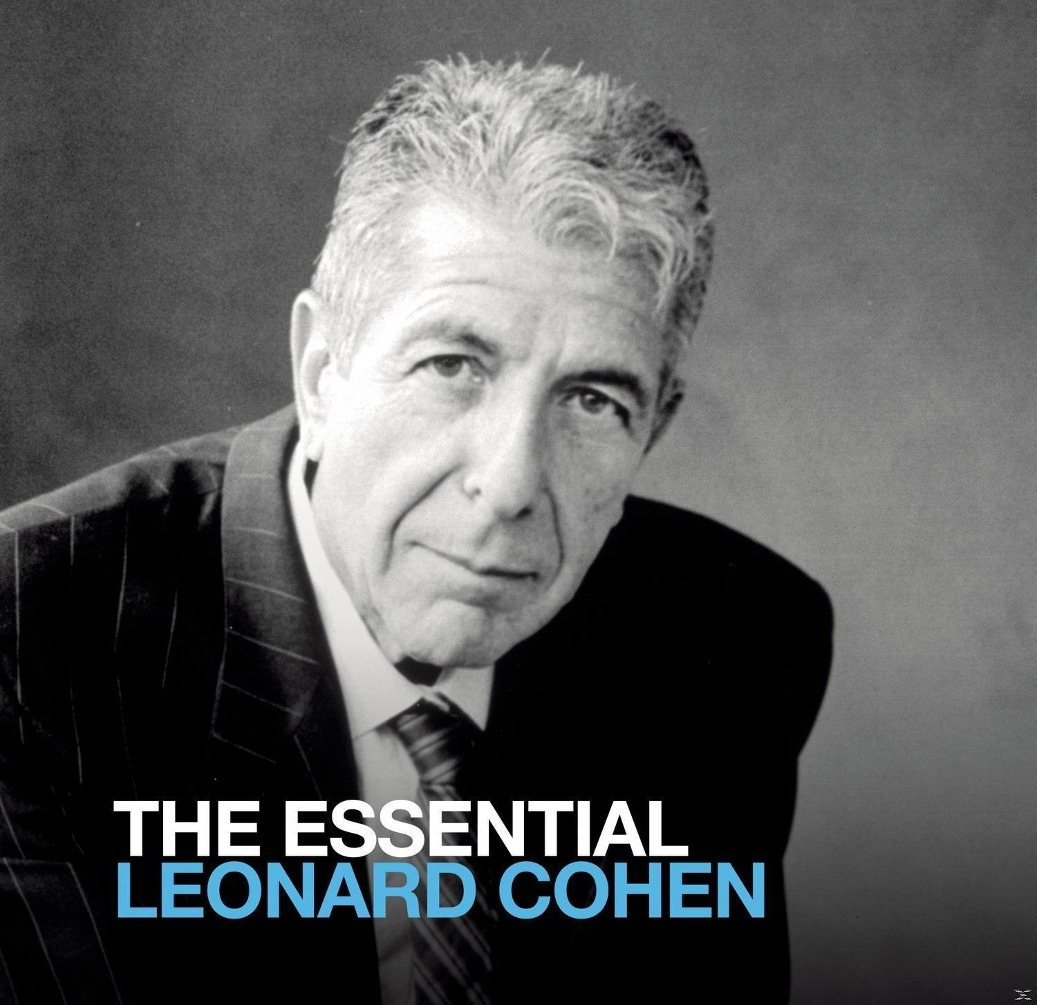 Black and white image of Leonard Cohen. Text reads: The Essential Leonard Cohen.