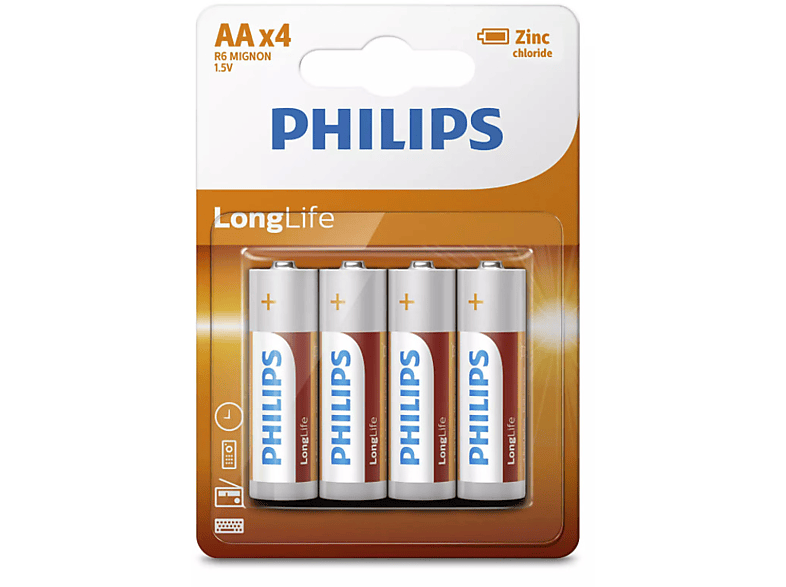 PHILIPS R6L4B/10 Longlife Çinko AA X4 Pil