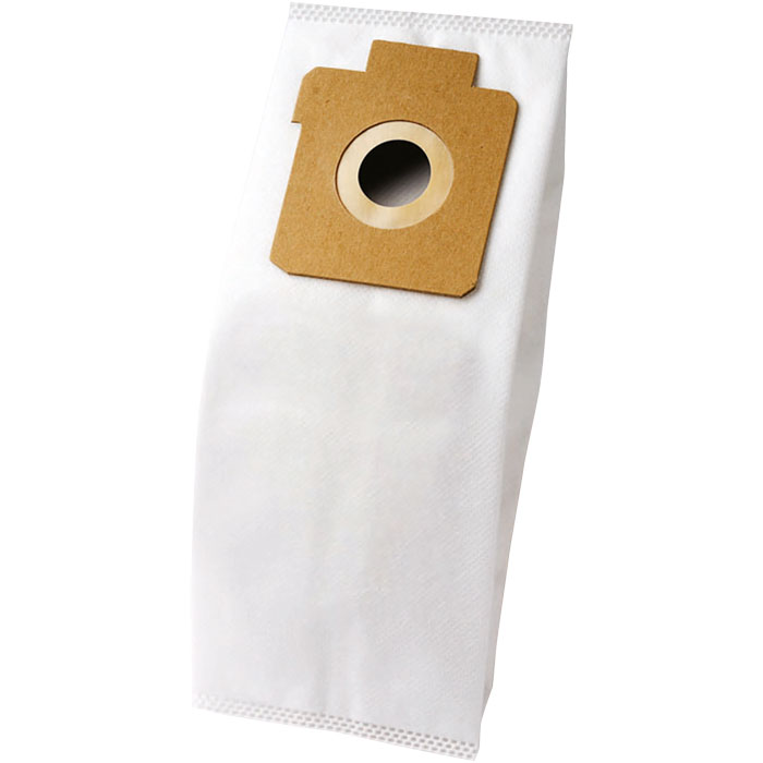 Weißer Staubsaugerbeutel mit einem Pappdeckel. Die Tasche ist rechteckig.