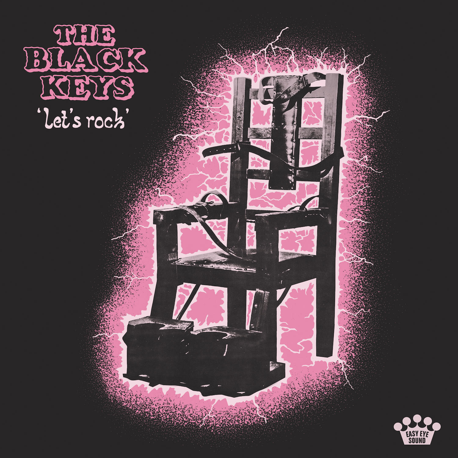 Album borító: Elektromos szék fekete-fehérben, rózsaszín villám mintával. The Black Keys.