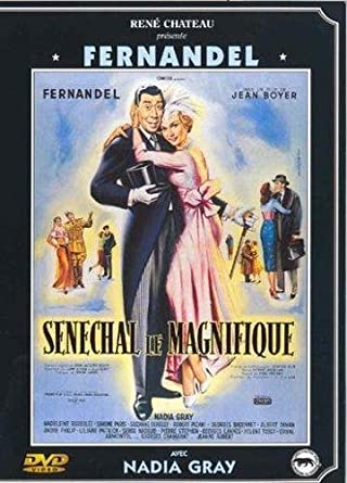 Filmposter: Een stel omarmt elkaar voor anderen. Tekst: Senechal Le Magnifique.