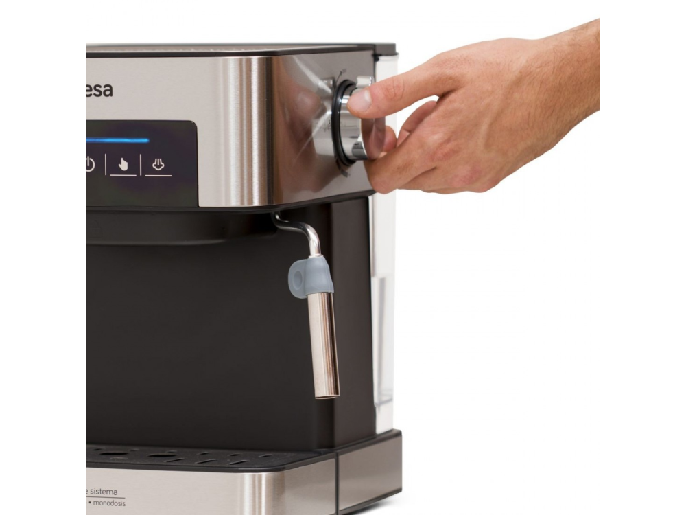 Cafetera express - Ufesa CE7255, 20 bar, 850 W, Agua extraíble 1.6 l, Vaporizador, Portafiltro metálico, Gris