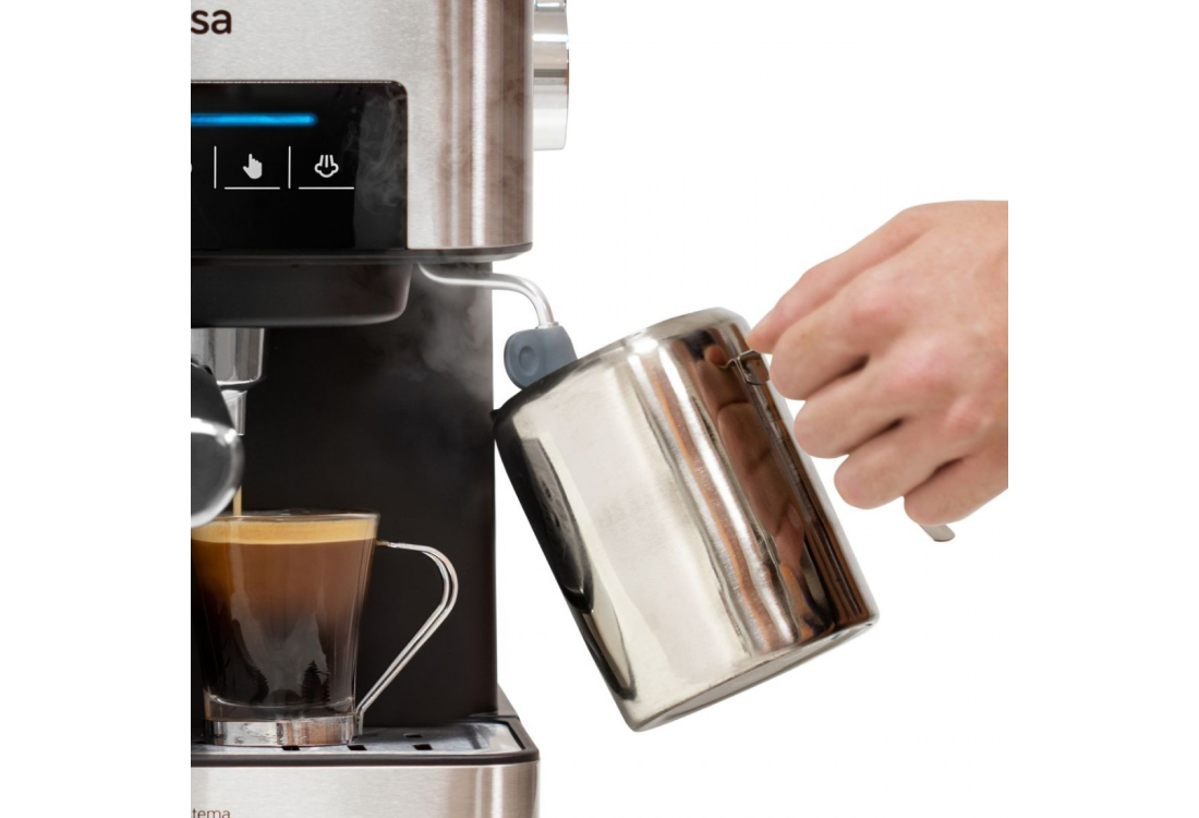 Cafetera express - Ufesa CE7255, 20 bar, 850 W, Agua extraíble 1.6 l, Vaporizador, Portafiltro metálico, Gris