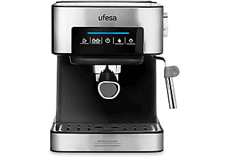 Cafetera express - Ufesa CE7255, 20 bar, 850 W, Agua extraíble 1.6 l, Vaporizador, Portafiltro metálico, Gris