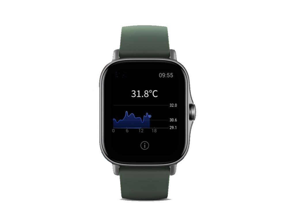 Un reloj inteligente que muestra la temperatura en grados.