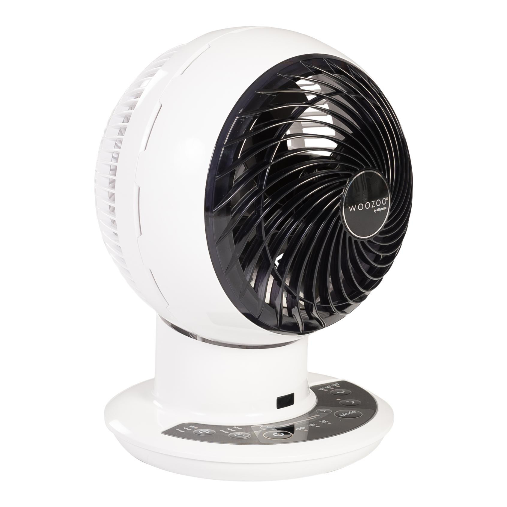Ein weiß-schwarzer Ventilator mit Steuertasten.
