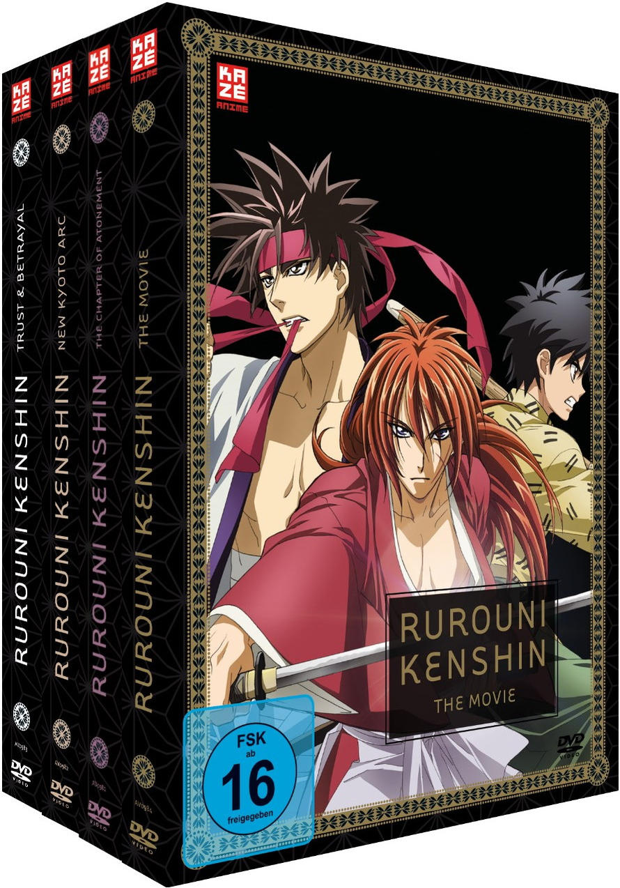 Anime-DVD-Box-Set mit vier Discs, Charakteren und Text.