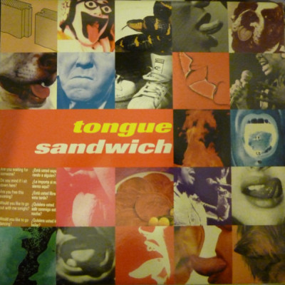 Pochette d'album intitulée 'Tongue Sandwich' avec diverses images de bouches, de personnes et de texte.