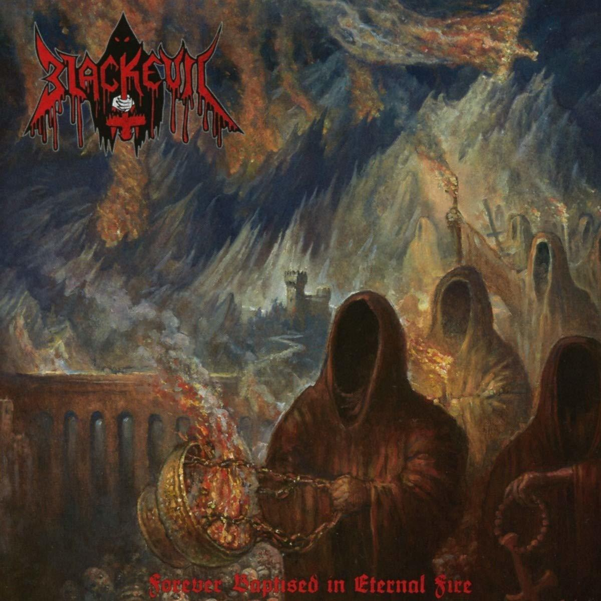 Albumcover mit Fantasy-Kreaturen und Landschaft. Titel: 'Black Cult'. Hintergrund ist orange.