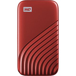 Disco duro SSD externo 500 GB - WD My Passport SSD, Portátil, Lectura 1050 MB/s, USB 3.2, Para Windows y Mac, Rojo