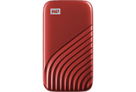 Disco duro SSD externo 1 TB - WD My Passport SSD, Portátil, Lectura 1050 MB/s, USB 3.2, Para Windows y Mac, Rojo