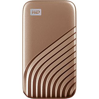 Disco duro SSD externo 1 TB - WD My Passport SSD, Portátil, Lectura 1050 MB/s, USB 3.2, Para Windows y Mac, Oro