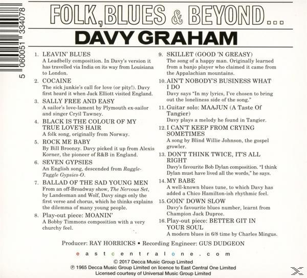 Albumcover von 'Folk, Blues & Beyond' von Davy Graham mit Trackliste und Credits.