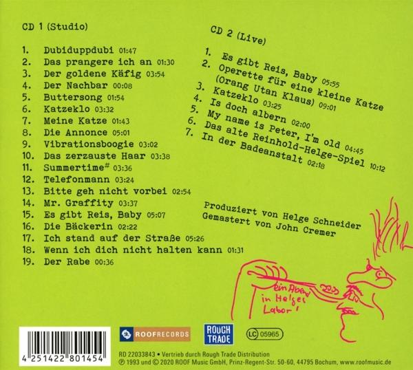 Album-Rückseite mit Tracklist auf Deutsch und handschriftlichen Notizen.