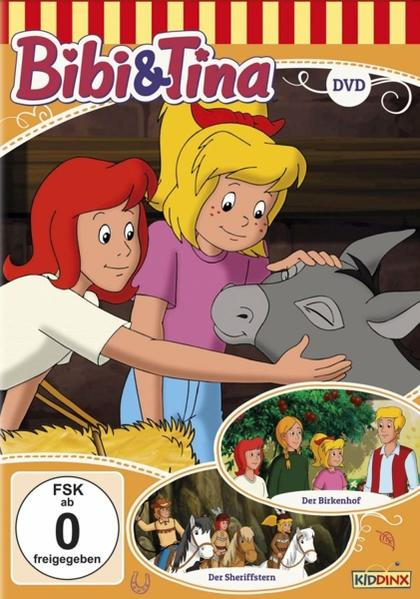DVD-Cover mit zwei Zeichentrickmädchen und einem Esel. Der Titel lautet 'Bibi & Tina'.