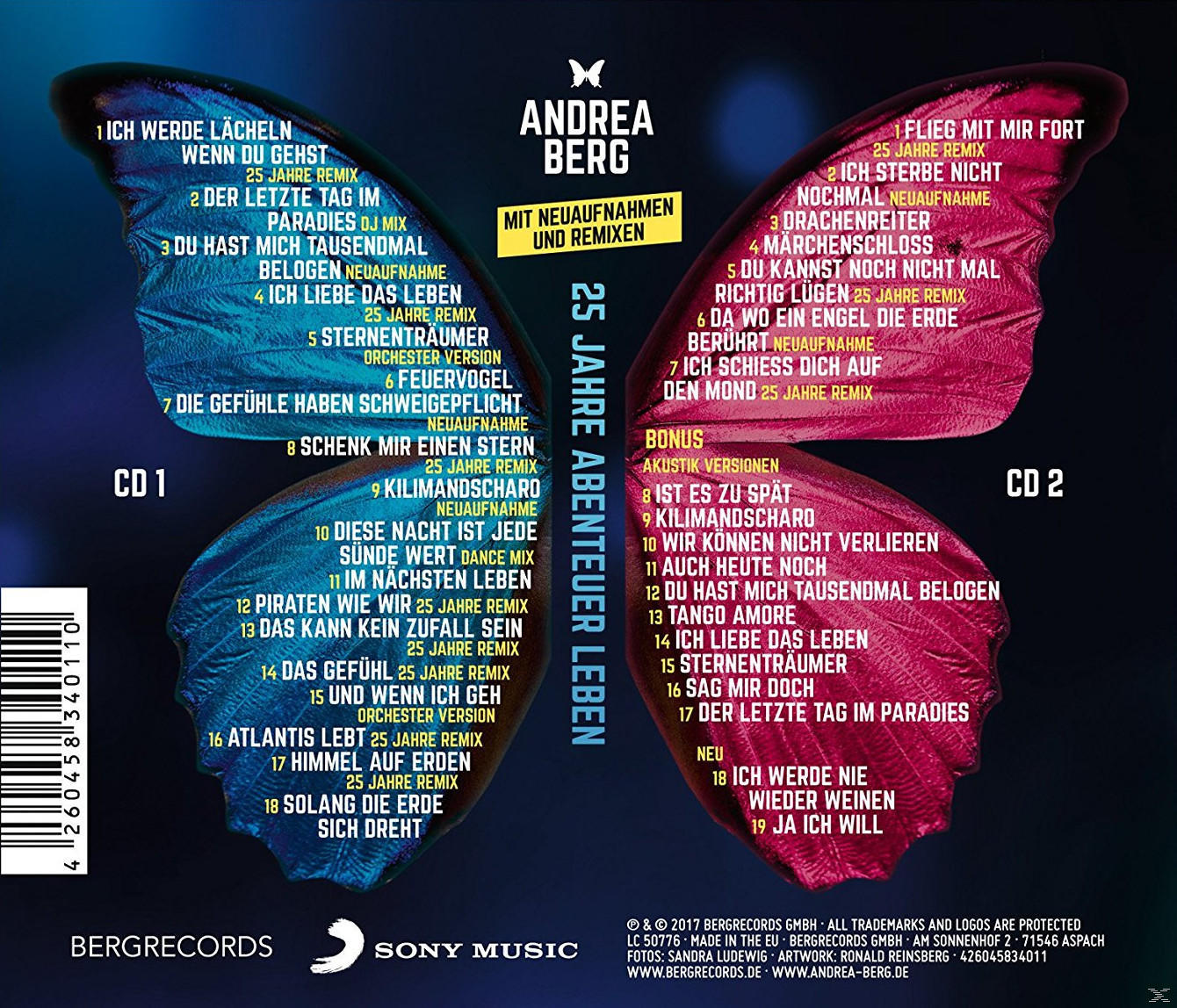 Albumcover mit Schmetterlingsdesign, Albumtitel und Titellisten.