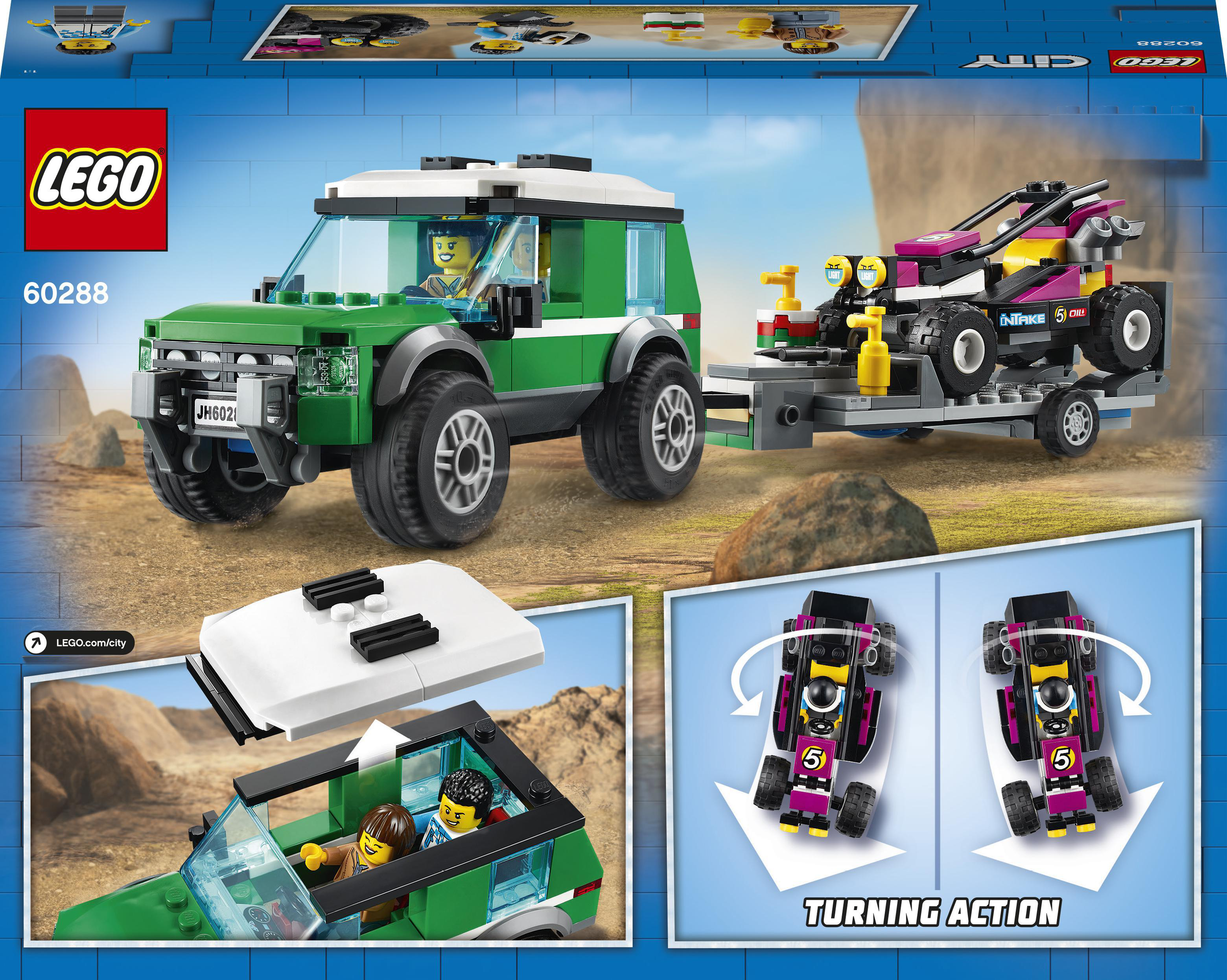 LEGO City 60288 Rennbuggy-Transporter Bausatz, Mehrfarbig