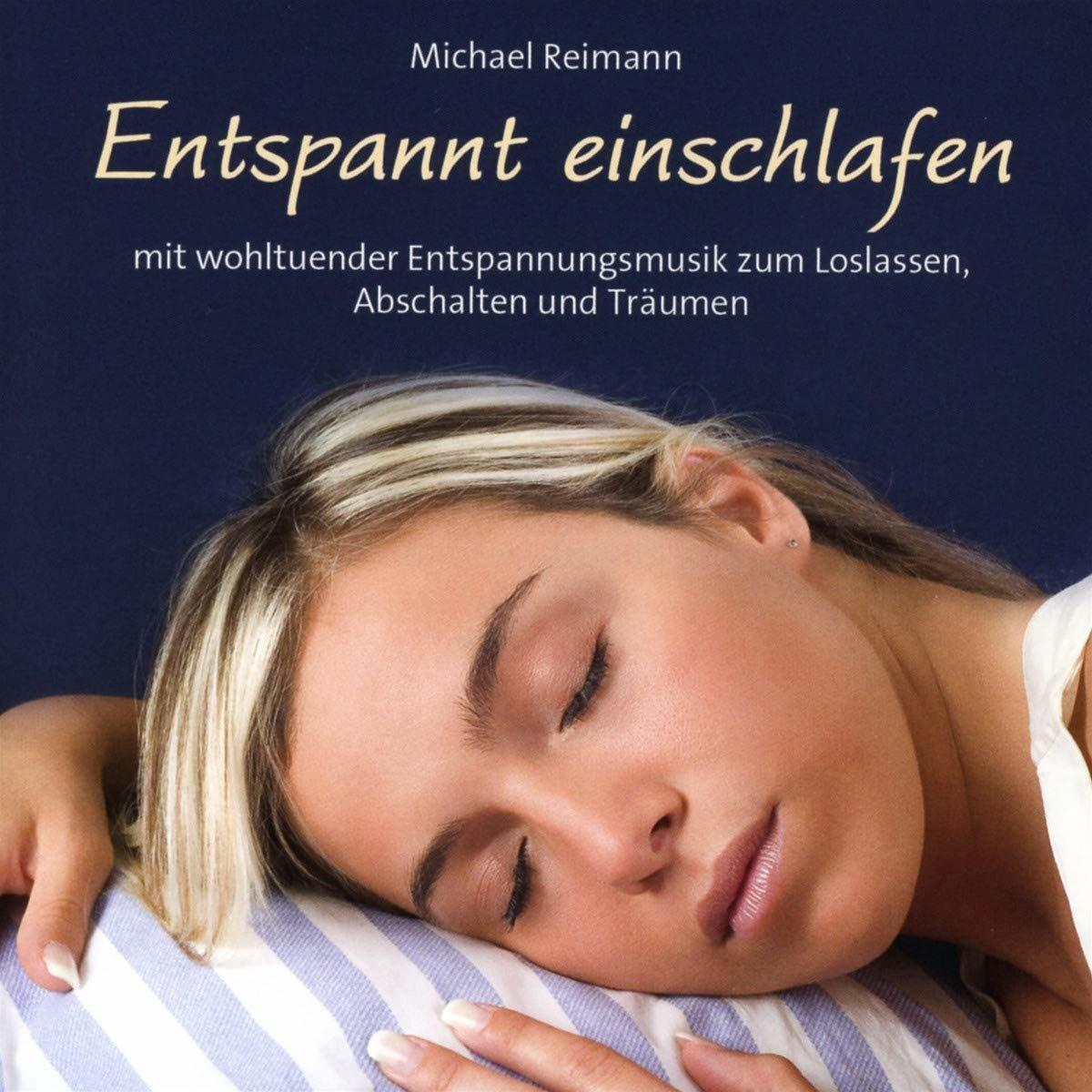 Buchcover mit einer Frau, die auf einem Kissen schläft. Der Titel lautet 'Entspannt einschlafen'.