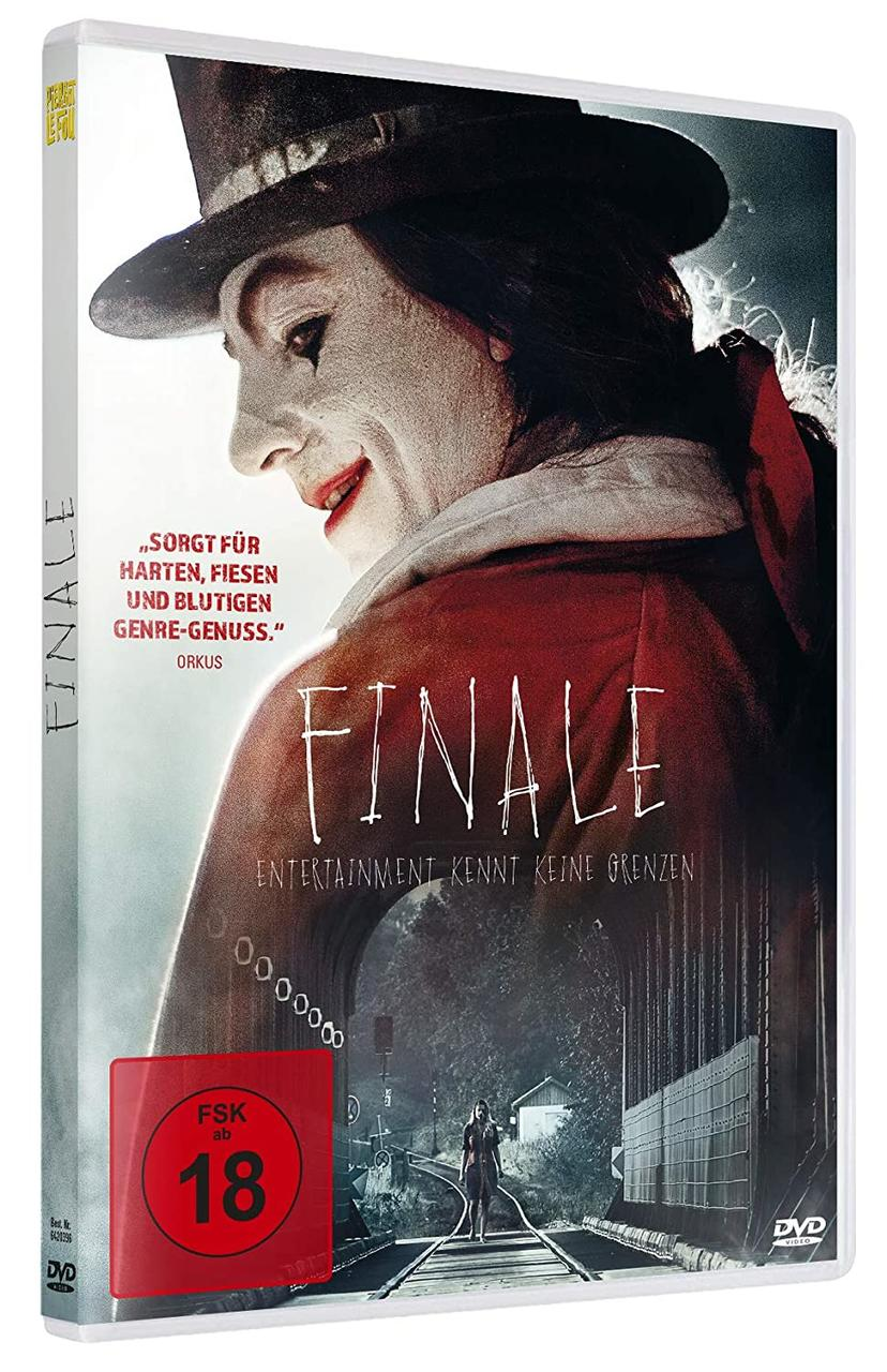 DVD-Hülle des Films 'Finale', mit einem Clown und einer Bahnszene, bewertet mit 18+.