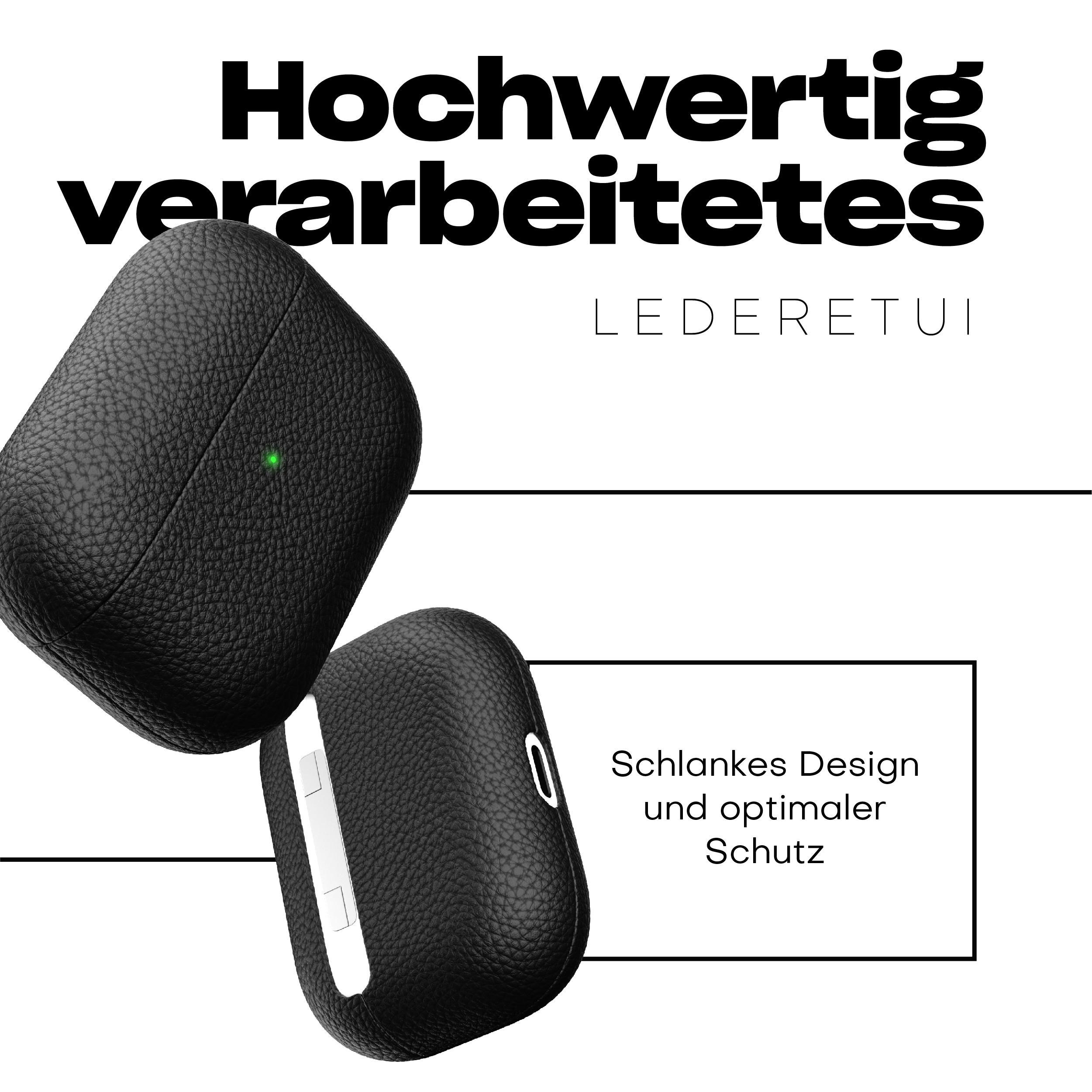 Schwarzes Leder-AirPods Pro-Etui mit grünem LED-Licht.