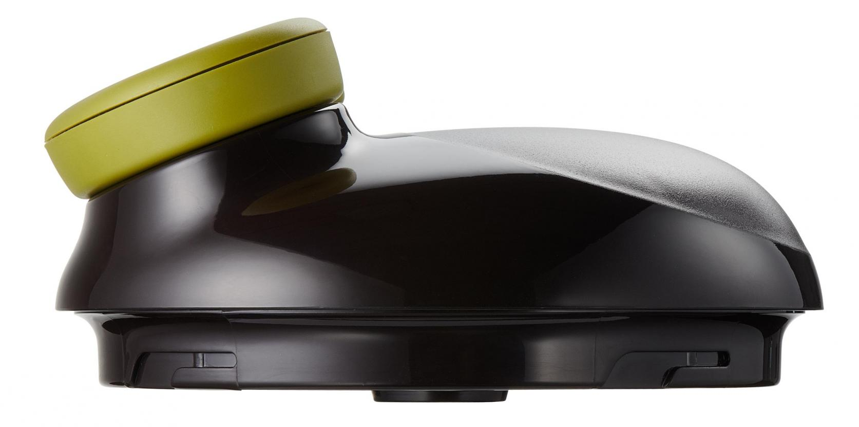 A black and green device, likely a personal gadget, side view.
