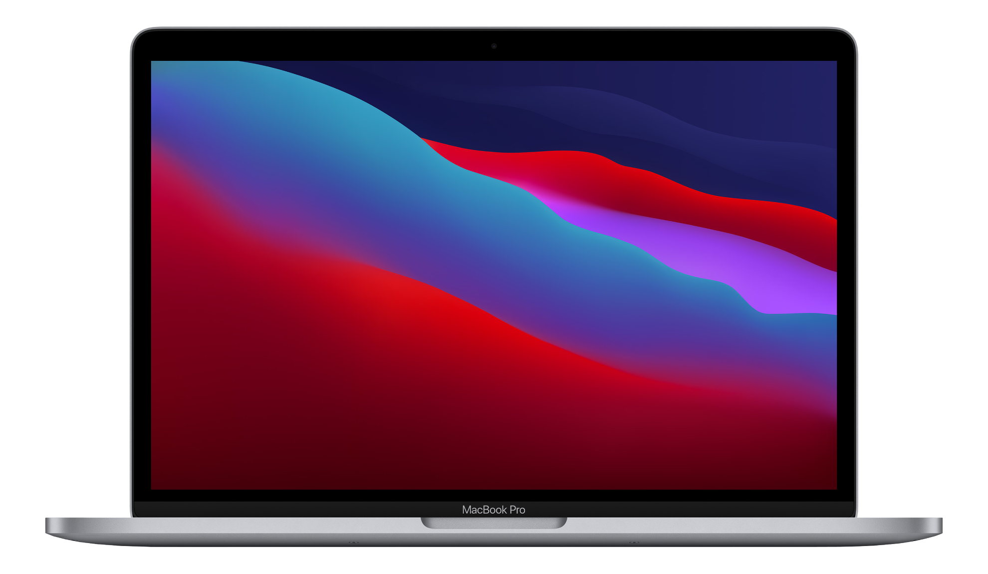 Ein silbernes MacBook Pro Laptop mit einem bunten abstrakten Hintergrund.