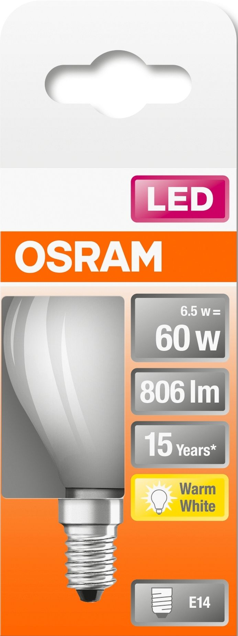 Emballage d'ampoule LED Osram avec image et données de l'ampoule.