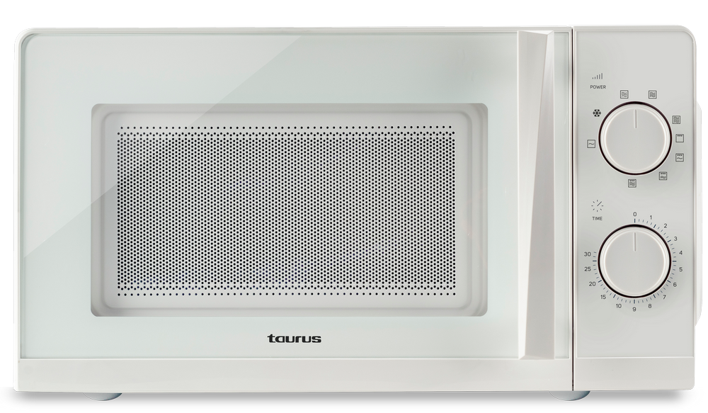Microondas Taurus Ready 700 sin grill 20 l 6 programas temporizador blanco white color 20l 700w. 700w 900w.